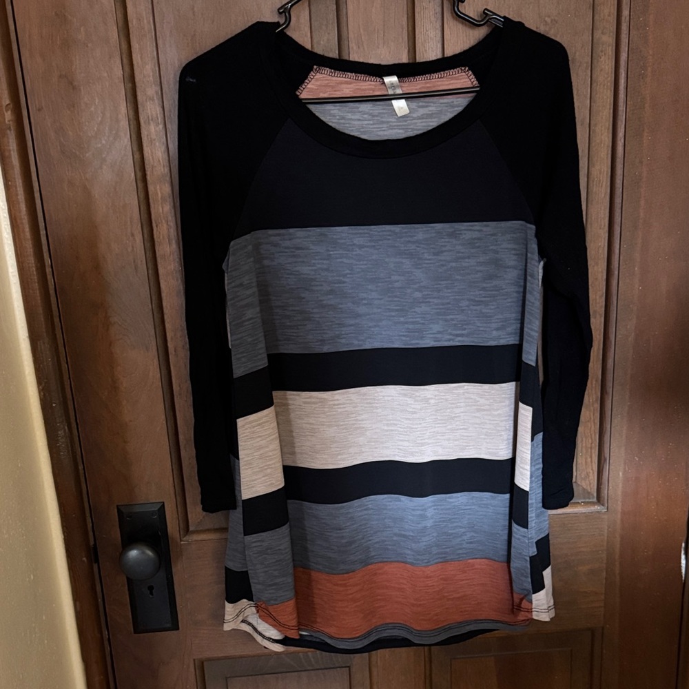 Emerald Colorblock Long Sleeve Top - Black, Gray, Brown